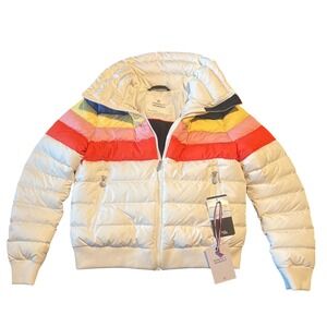 Perfect Moment Queenie Jacket Womens S Snow White Rainbow Stripe Down Ski Puffer